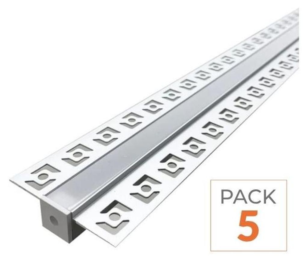 5er-Pack – Einbau-Aluminiumprofil, 2 m, für LED-Streifen, doppelte Abdeckung, weiß, undurchsichtig