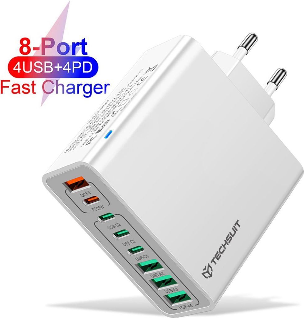 Techsuit Sieńowa Ładowarka 65W - 4x USB, 4x Type-C, Szybkie Zdjęcie produktu 