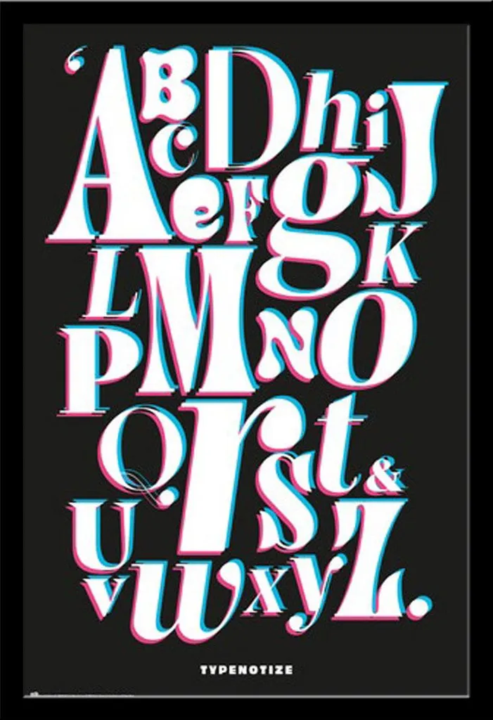 Set Poster Alfabeto e Cornice Nera 61x91,5 Shinsuke MDF Acrilico
