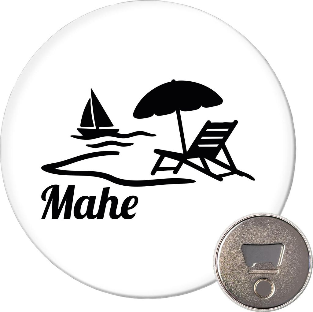 Huuraa Magnet Mahe Inselmotiv Seychellen 59mm Kühlschrankmagnet rund Flaschenöffner Geschenkidee