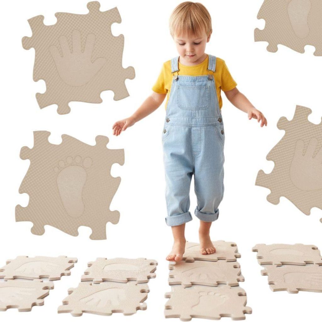 Woopie Sensory Mat Orthopädisches Puzzle Hände und Füße 16 Teile – Beige