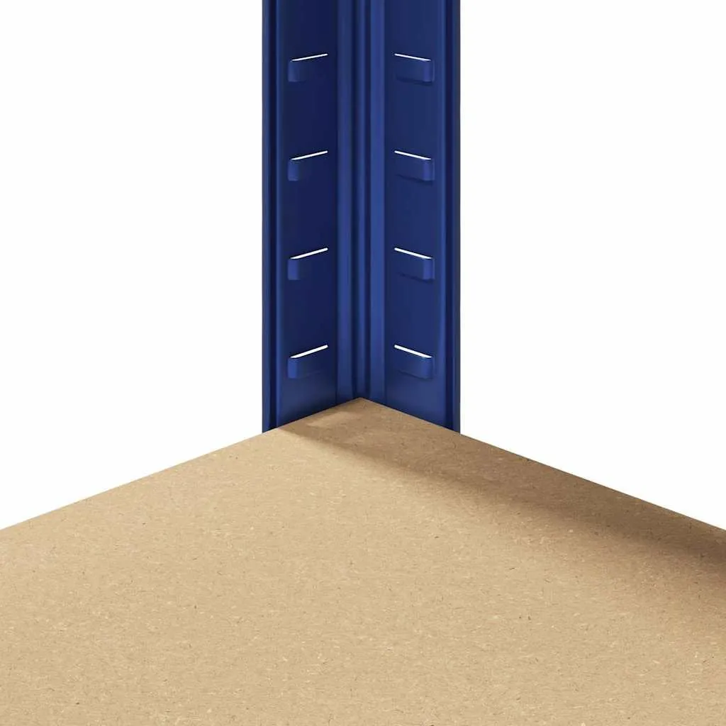 Étagère de rangement d'angle bleue 5 tablettes bois et acier fixe - 10