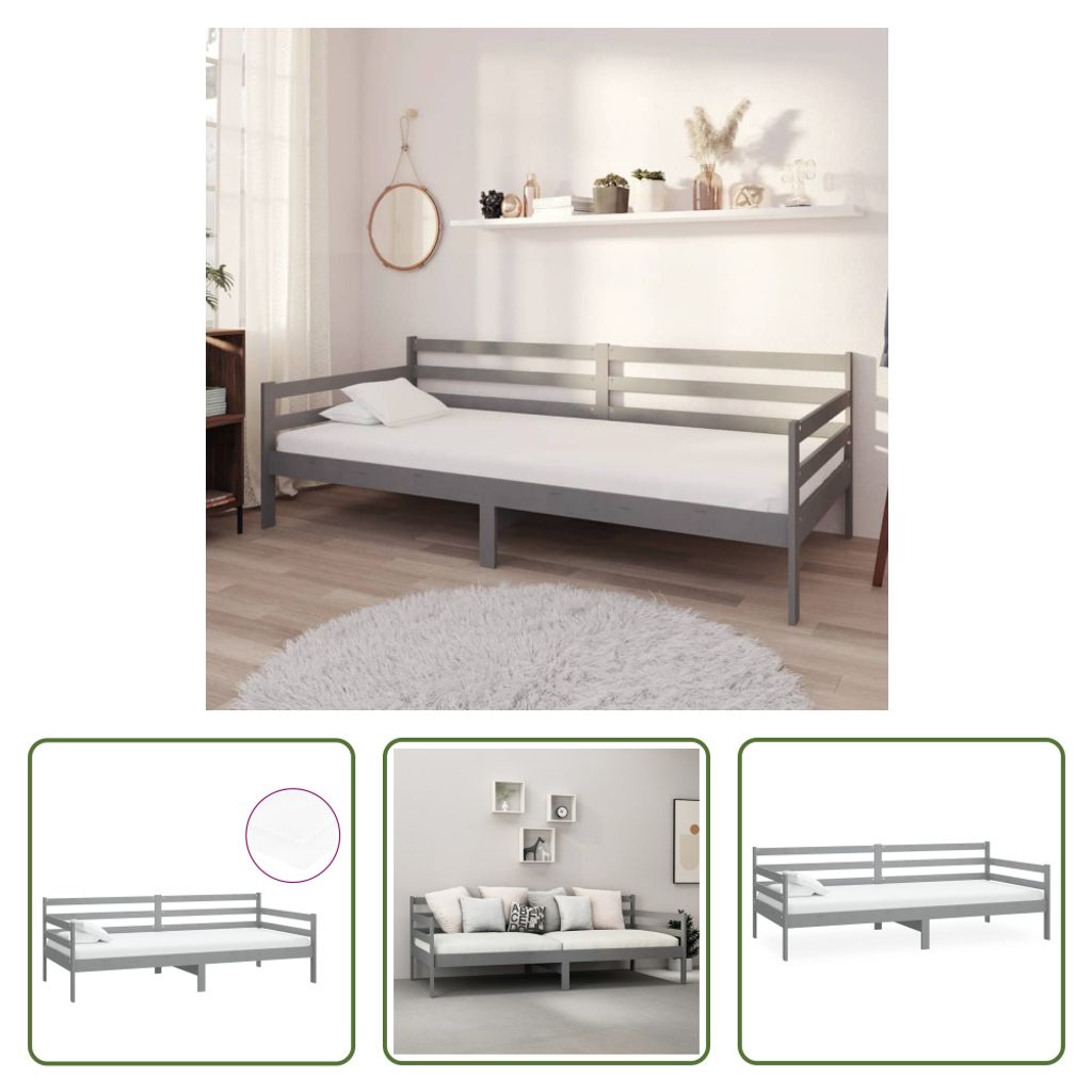 The Living Store Tagesbett mit Matratze 90x200 cm Grau Kiefer Massivholz