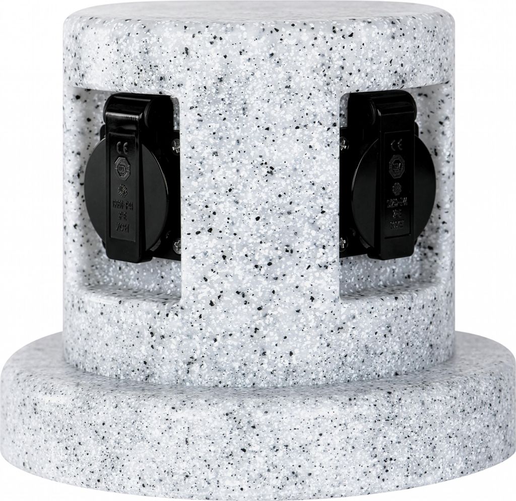 Grafner Gartensteckdose in Steinoptik mit 4 Steckdosen, IP44, 3680W / 16A, rund, Energiesäule Mehrfachsteckdose Außen Outdoor Stein Optik Außens...