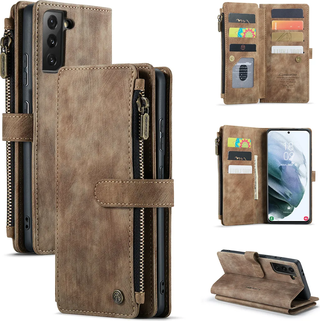 Custodia Galaxy S21 FE 5G: Portafoglio in Finto Cuoio con Zip e Stand