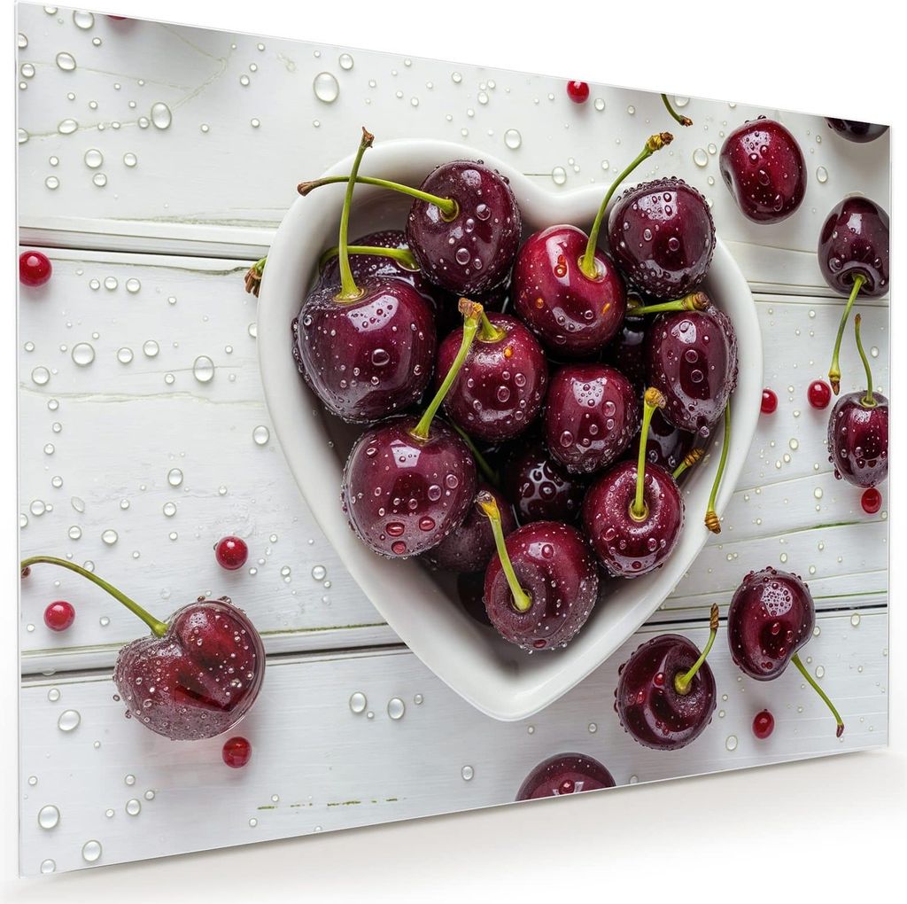 Glasbild 120x90cm in XXL für Wohnzimmer, Schlafzimmer Motiv Frische Kirschen