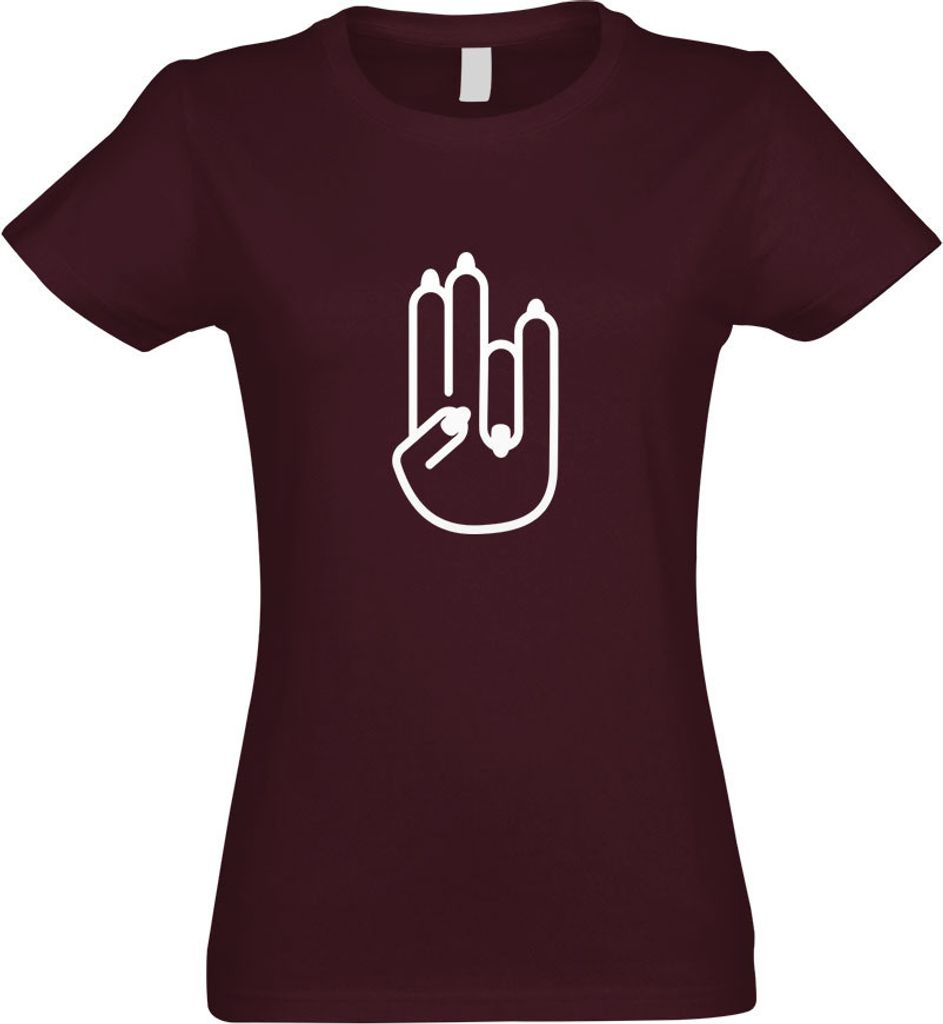Kiwistar - T-Shirt tailliert - Damen - Burgund - The Shocker Hand Motiv2 - mit Motiv Bedruckt - Funshirt Design - Sport - Freizeit - Damen - S