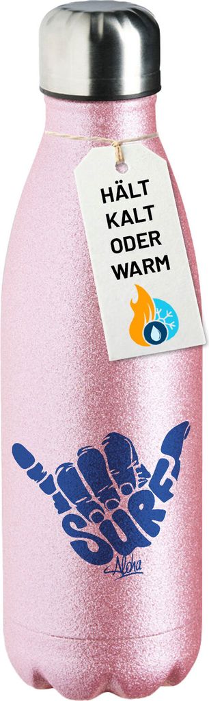 Huuraa Trinkflasche Hang Loose Surf Aloha 500ml Pink Edelstahl Wasserflasche Trinkflasche Geschenkidee