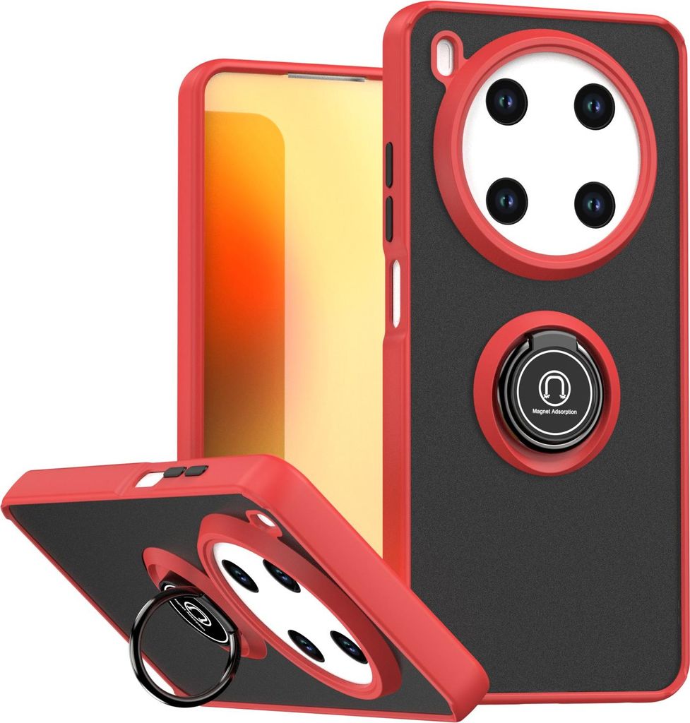 Hülle für ZTE Blade V70 Max Matte Transluzent TPU Stoßfest Schutzhülle mit Ring Halter Ständer Rot