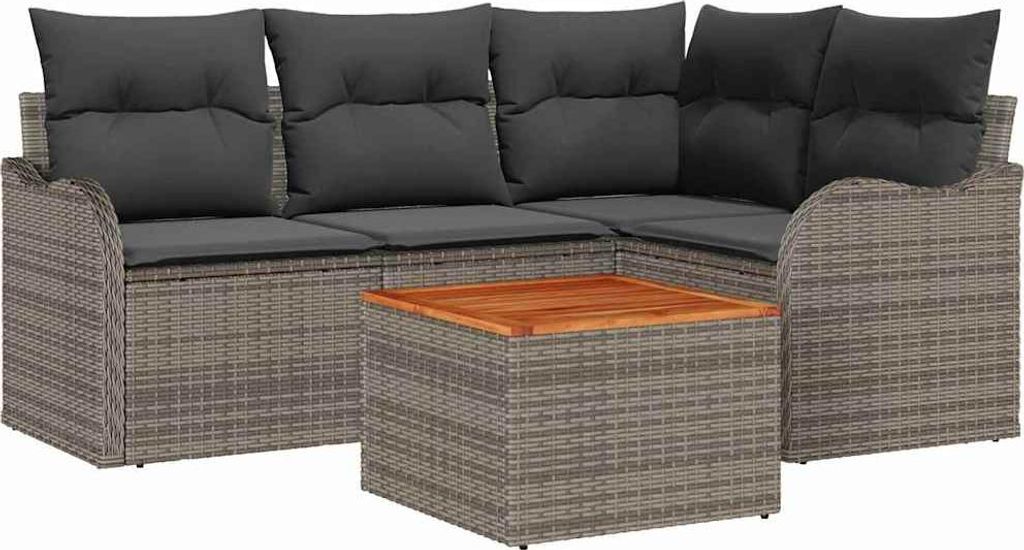Gartensofa-set mit Kissen 5 pcs Grau Poly-Rattan