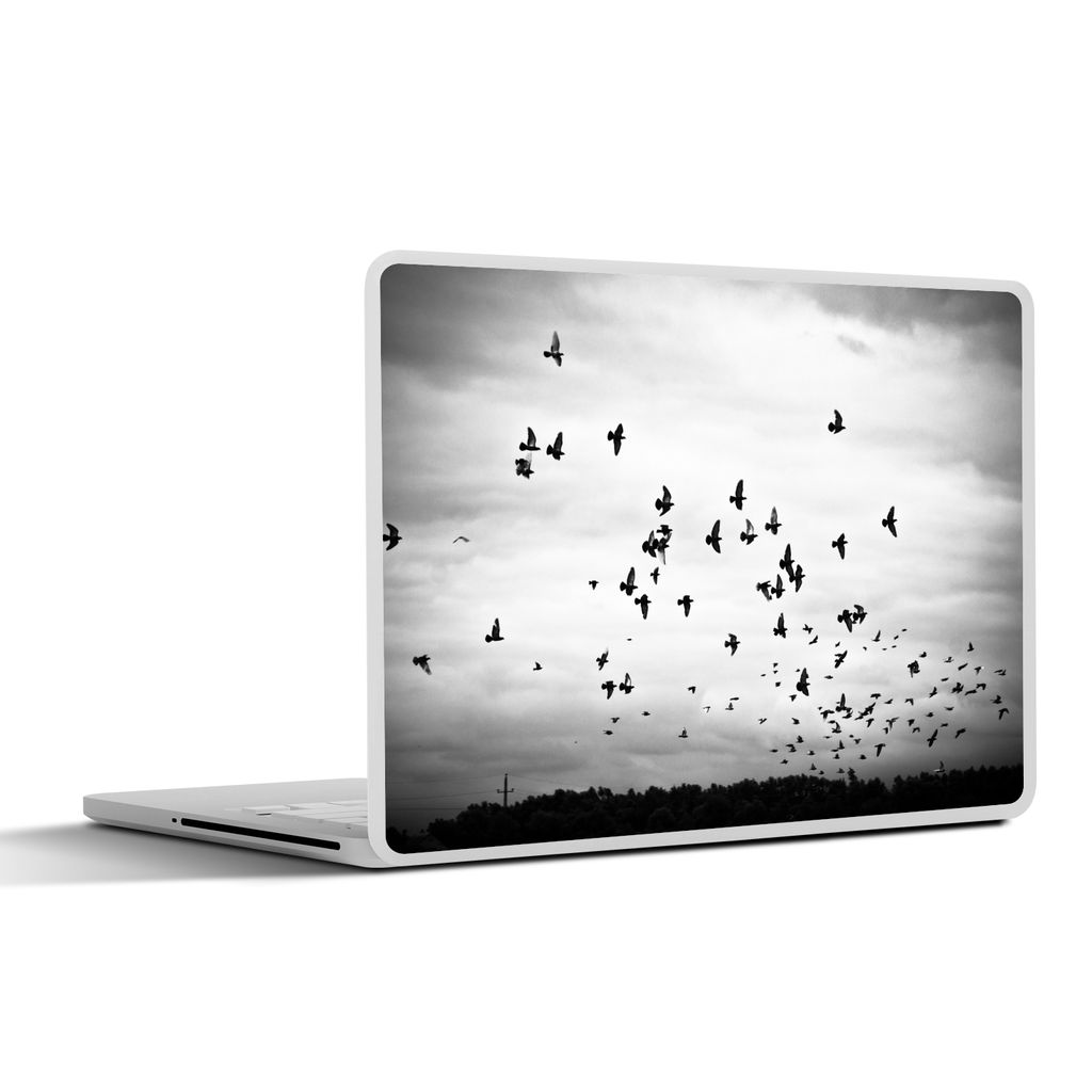 MuchoWow Laptop Aufkleber Sticker Cover Tiere - Vögel - Wolken - Schwarz - Weiß 30x21 cm - Sticker für Laptop - Selbstklebend
