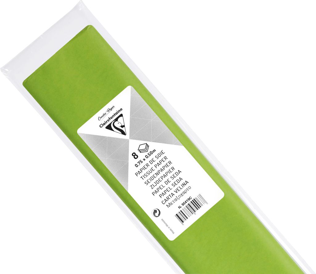 Clairefontaine 10x Seidenpapier, Pack. 8 Bogen 50x75cm - Apfelgrün 95419C
