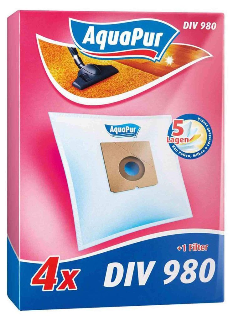 Aquapur Staubsaugerbeutel 4 Tüten + 1 Abluftfilter DIV 980