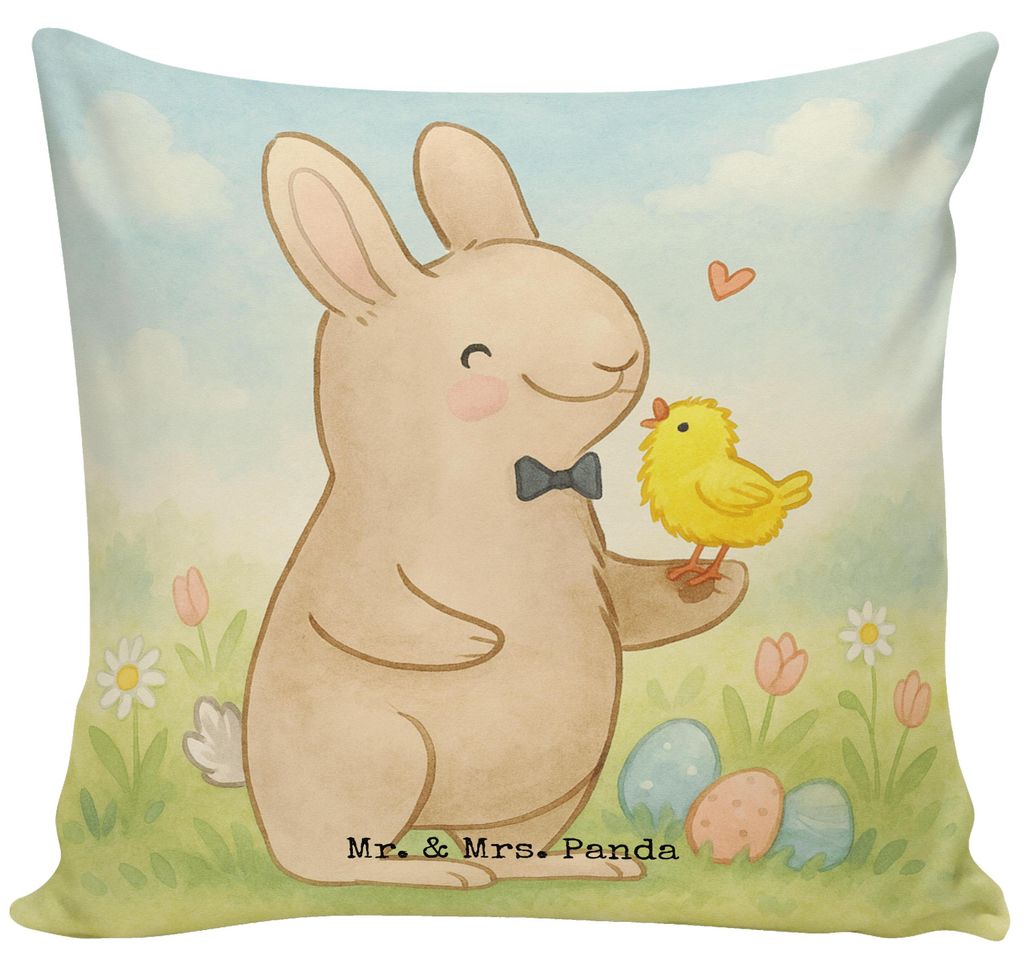 Mr. & Mrs. Panda Dekokissen Sofa Hase Küken Design - Weiß - Geschenk, 40x40 kissen, bedruckt, Kuschelkissen, Sofakissen, Ostern Kinder