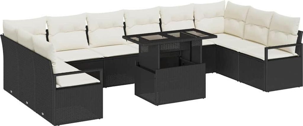 Gartensofa-set mit Kissen 11 pcs Schwarz Poly-Rattan