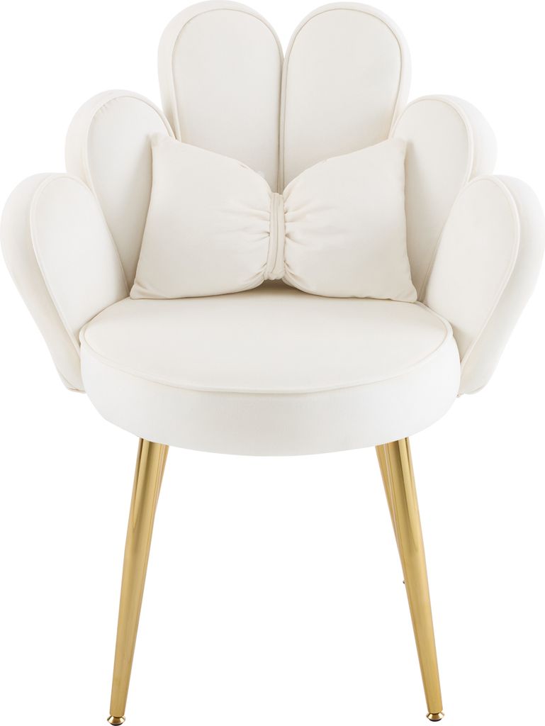 FCH Blumenform-Sessel, Samtbezug, Sessel,Schminktisch Stuhl, Armlehnensessel, Relaxsessel Lesesessel, Metallbeinen, Loungesessel, Wohnzimmer, Weiß