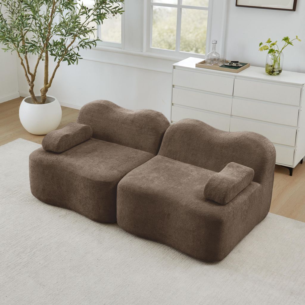 2-Sitzer Modulares Boneless Sofa, Wellenform, tiefe Sitzkissen, bewegliches Armlehnenkissen, für Wohnzimmer & Apartment, kein Aufbau erforderlich,...