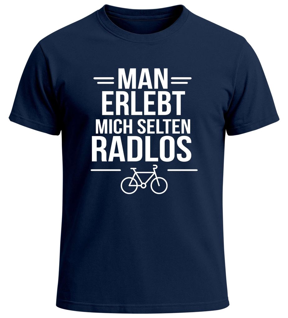 Herren T-Shirt Spruch Fahrradfahrer Man erlebt mich selten radlos Statement Fun-Shirt Spruch lustig Moonworks