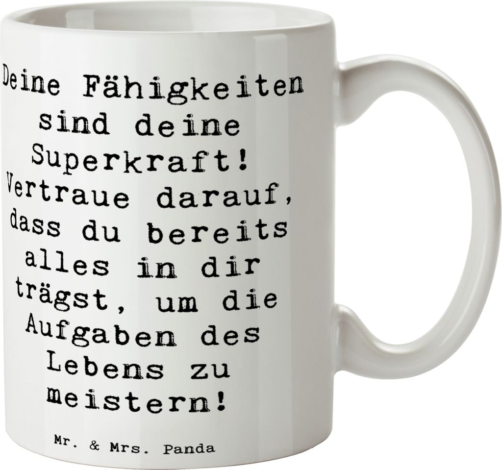 Mr. & Mrs. Panda Teetasse Spruch Vertrauen in Fähigkeiten - Weiß - Geschenk, innere Stärke, Geschenkideen, Kaffeetasse, an sich glauben, Pott, B...