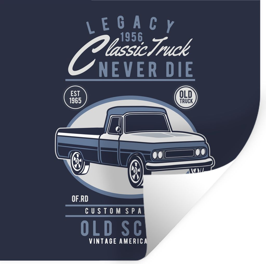 MuchoWow Wandtattoo Wandsticker Wandaufkleber Auto - Blau - Retro - Zeichnung 50x50 cm Selbstklebend und Repositionierbar - Selbstklebend - Fotot...