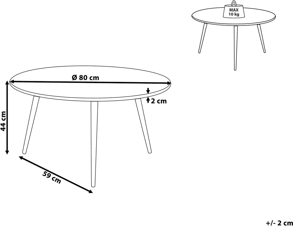 Table basse ronde noire de 80 cm en bois et MDF pour salon chaleureux - 3