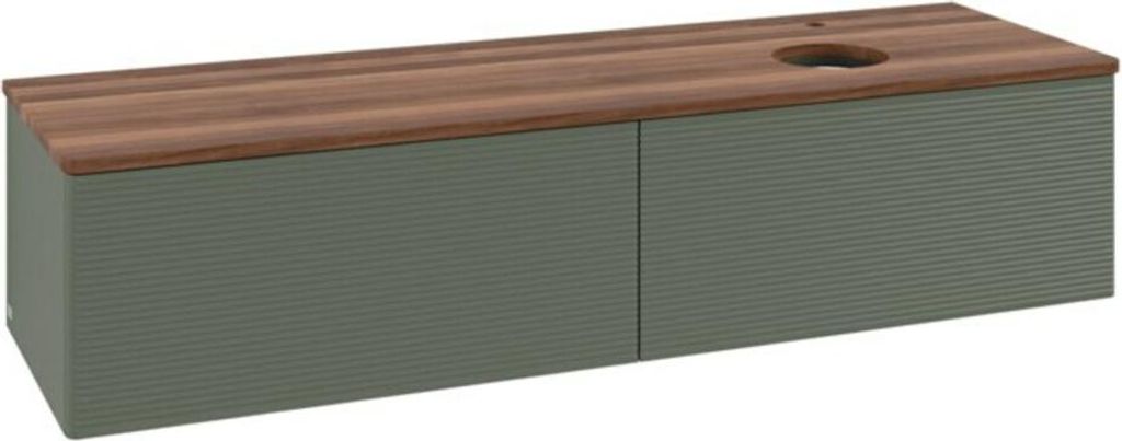 V&B Waschtischunterschrank mit Frontstruktur -Beleuchtung Antao 160x50cm, HL, WBP w. wal, lea gre. m Lac