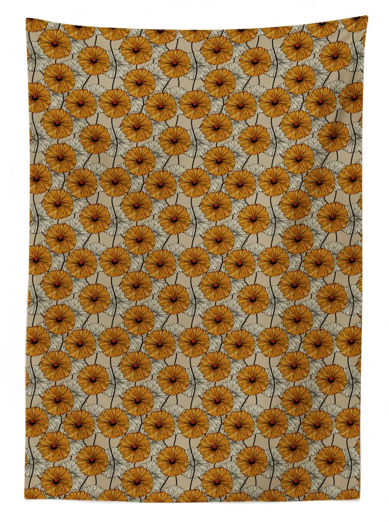 ABAKUHAUS Tovaglia floreale, motivo retrò con girasoli, impermeabile, lavabile, colori vivaci che non sbiadiscono, personalizzata, 140 x 240 cm, grigio ambra giallo - 2