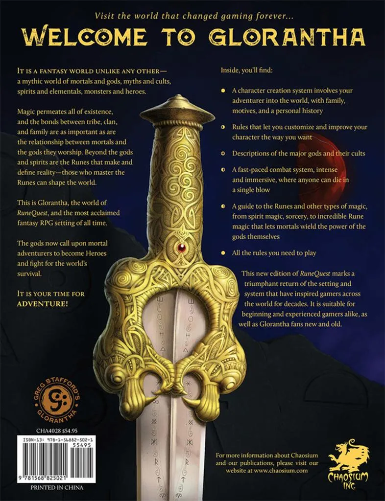 Livre de base RuneQuest RPG, le manuel de jeu de rôle culte de Glorantha