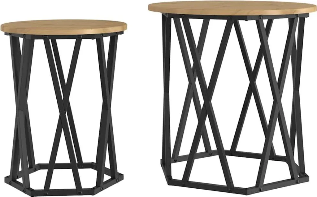 Set 2 Tavolini Quadrati Rovere Artigianale 50x50x50cm Salotto