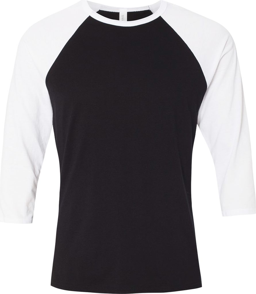 Canvas Herren Baseball T-Shirt, 3/4-Ärmel BC1332 (XS) (Schwarz/Weiß)