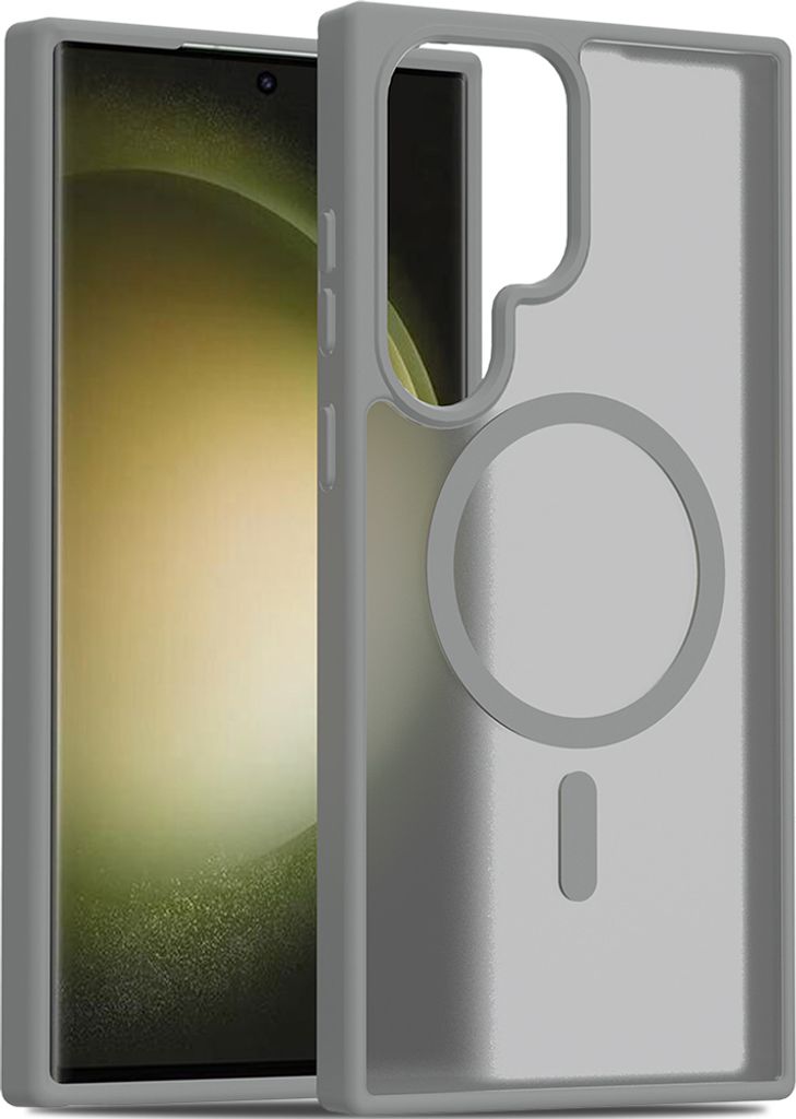 Magnetisch Hülle für Samsung Galaxy S23 Ultra, Kompatibel mit MagSafe, Transluzente Matt Rückseite Stoßfeste Handyhülle Grau