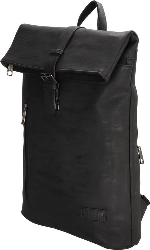 Großer Damen Herren Roll up Rucksack Plane Tasche Fahrradrucksack Kurier leder Optik Rollup Bag Schwarz