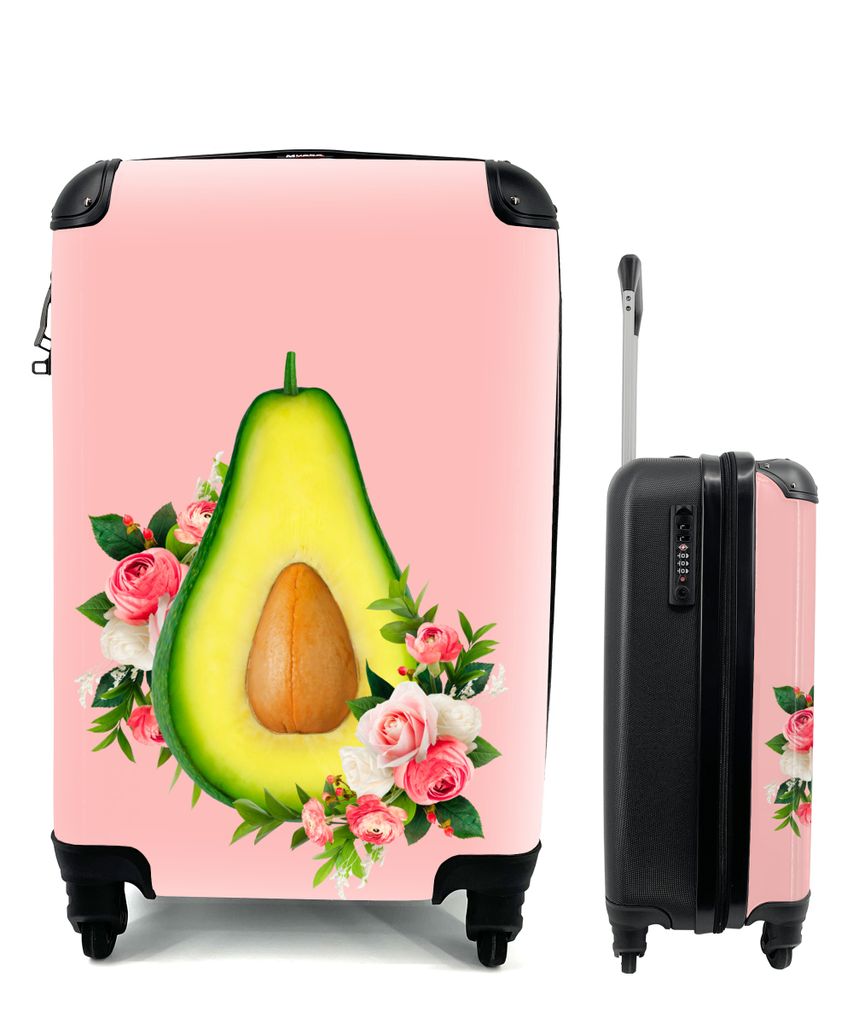 MuchoWow Koffer Handgepäck Trolley Rollkoffer Kleine Reisekoffer mit 4 Rollen - Blumen - Avocado - Stilleben - Cabin Size < 55x40x23 cm & 55x40x...