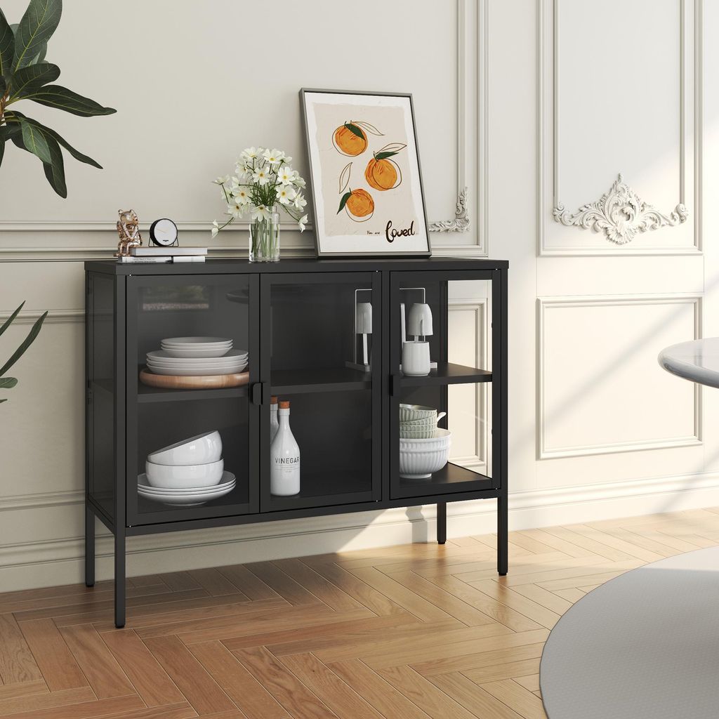 Vitrinen-Sideboard 'Borshavisa' Stahl 3-türig Klarglas 80 x Produktbild 