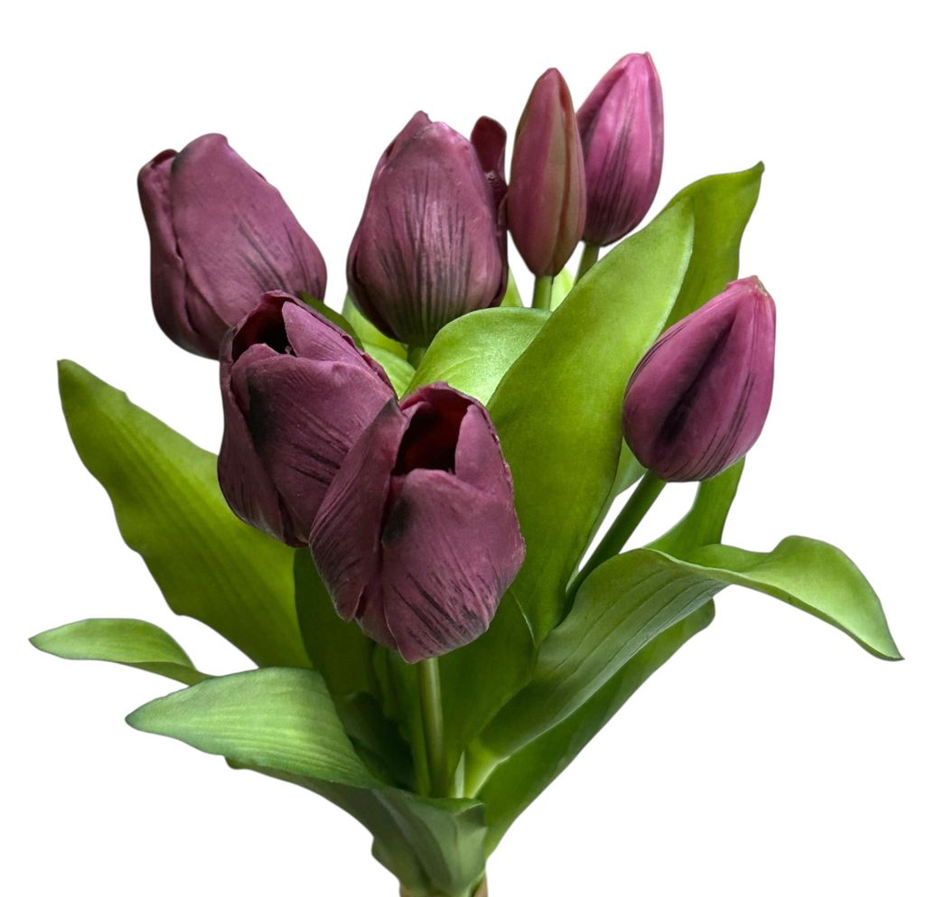 Künstlicher Tulpen-Bund 32cm "Soft-Touch" Kunstblume Tulpe Burgund