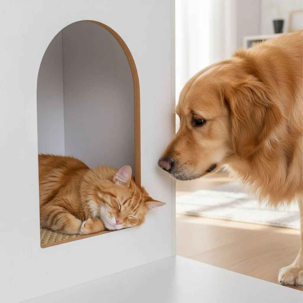 Meuble litière chat multi-usage effet bois avec tapis anti-projections - 6