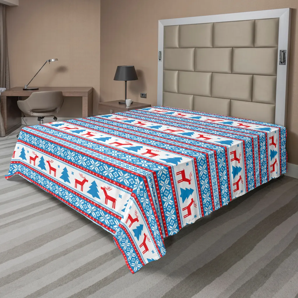 Drap Plat de Noël Doux et Anti-Pli 266x260 cm Motif Tricot Rouge