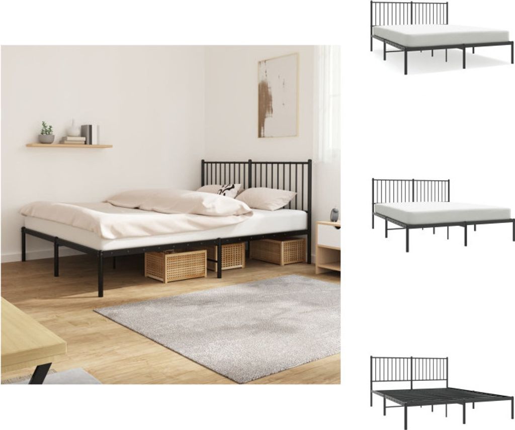vidaXL Bettgestell mit Kopfteil Metall Schwarz 150x200 cm - Betten & Bettgestelle
