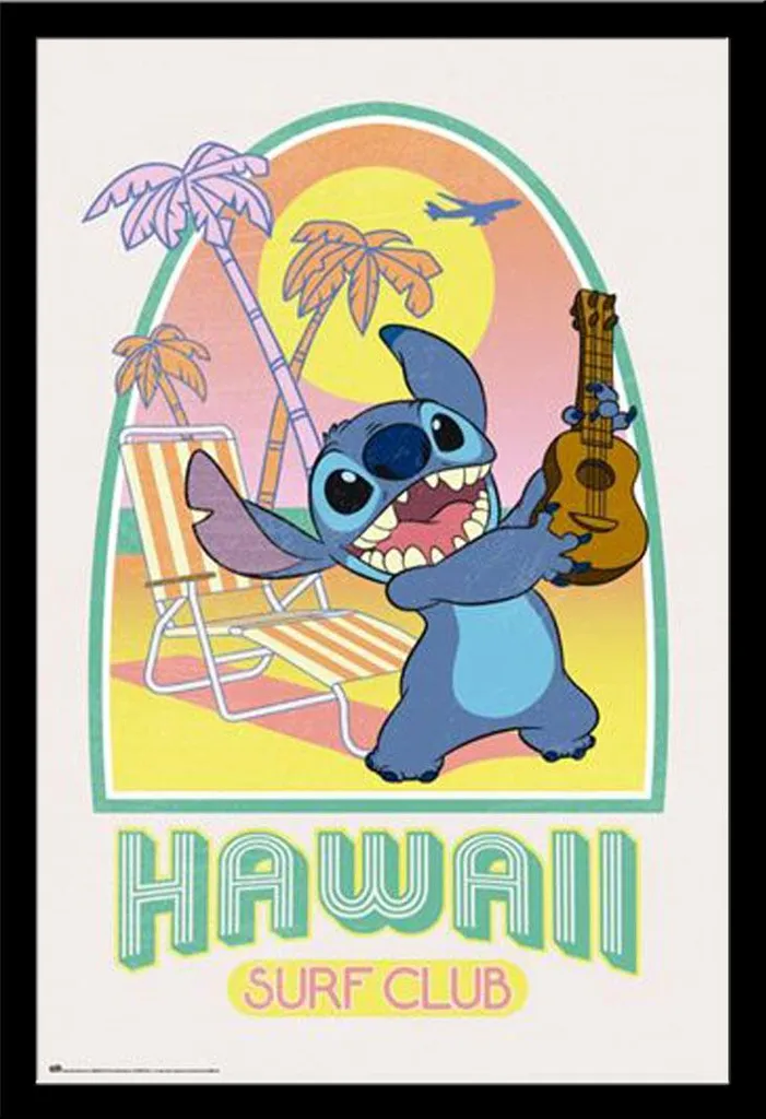 Disney - Poster - Lilo & Stitch - Hawaii Club Surf + cornice rimovibile, Shinsuke® Maxi MDF nero, disco acrilico