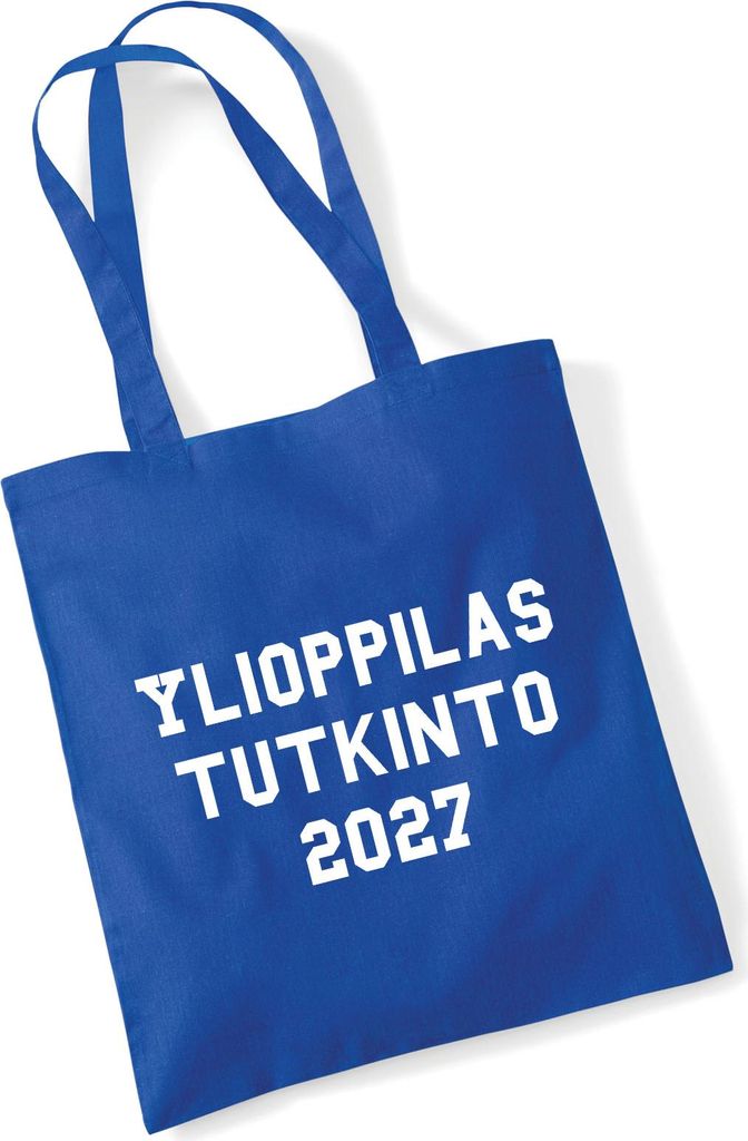 Huuraa Jutebeutel Ylioppilastutkinto 2027 Abschluss Finnland 10 Liter Bright Royal Baumwolle Tasche Geschenkidee
