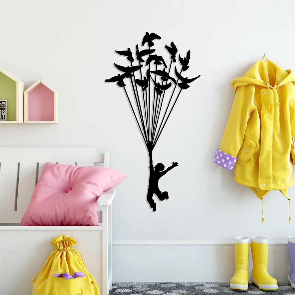 Décoration Murale Métal Flying Boy 3 Design Moderne Noir 45x85cm - 2