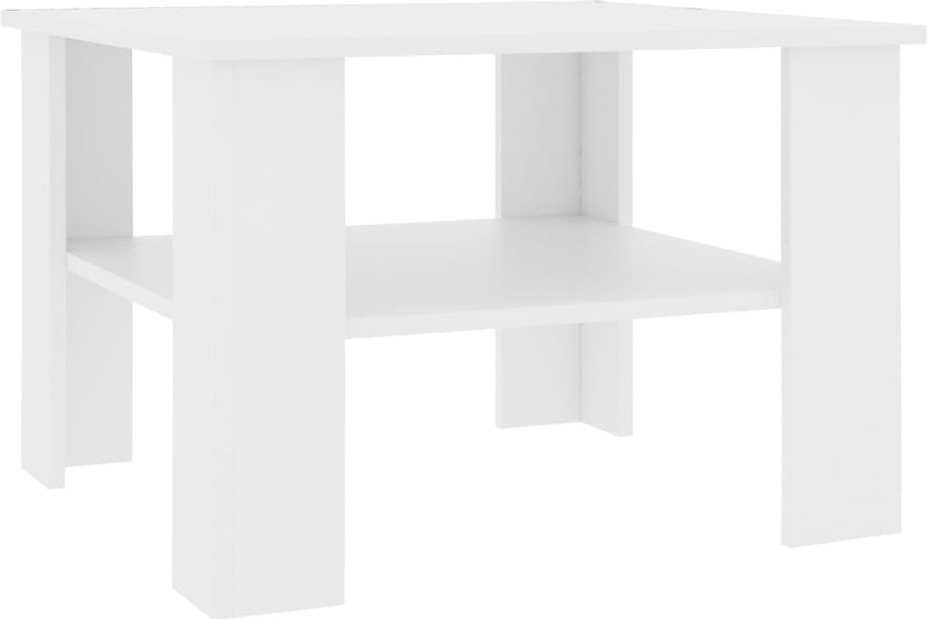 A white coffee table with a shelf in the middle, shown from a front-side angle on a white background.