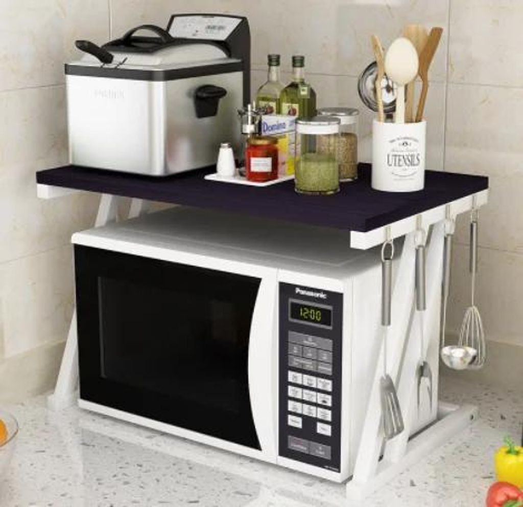 Mikrowellenregal - 2‐Ebenen Ständer - Holz - Wasserfest - Arbeitsplatten‐Organizer - Dunkles Khaki