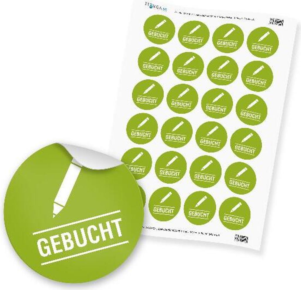 24 x itenga Hinweis Aufkleber Sticker „Gebucht“ (Motiv 63)