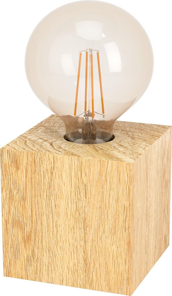 EGLO Tischlampe Prestwick 2, Deko Tischleuchte, Nachttischlampe Würfel aus Holz in Natur, FSC100HB, Tisch Lampe für Wohnzimmer und Schlafzimmer, E27