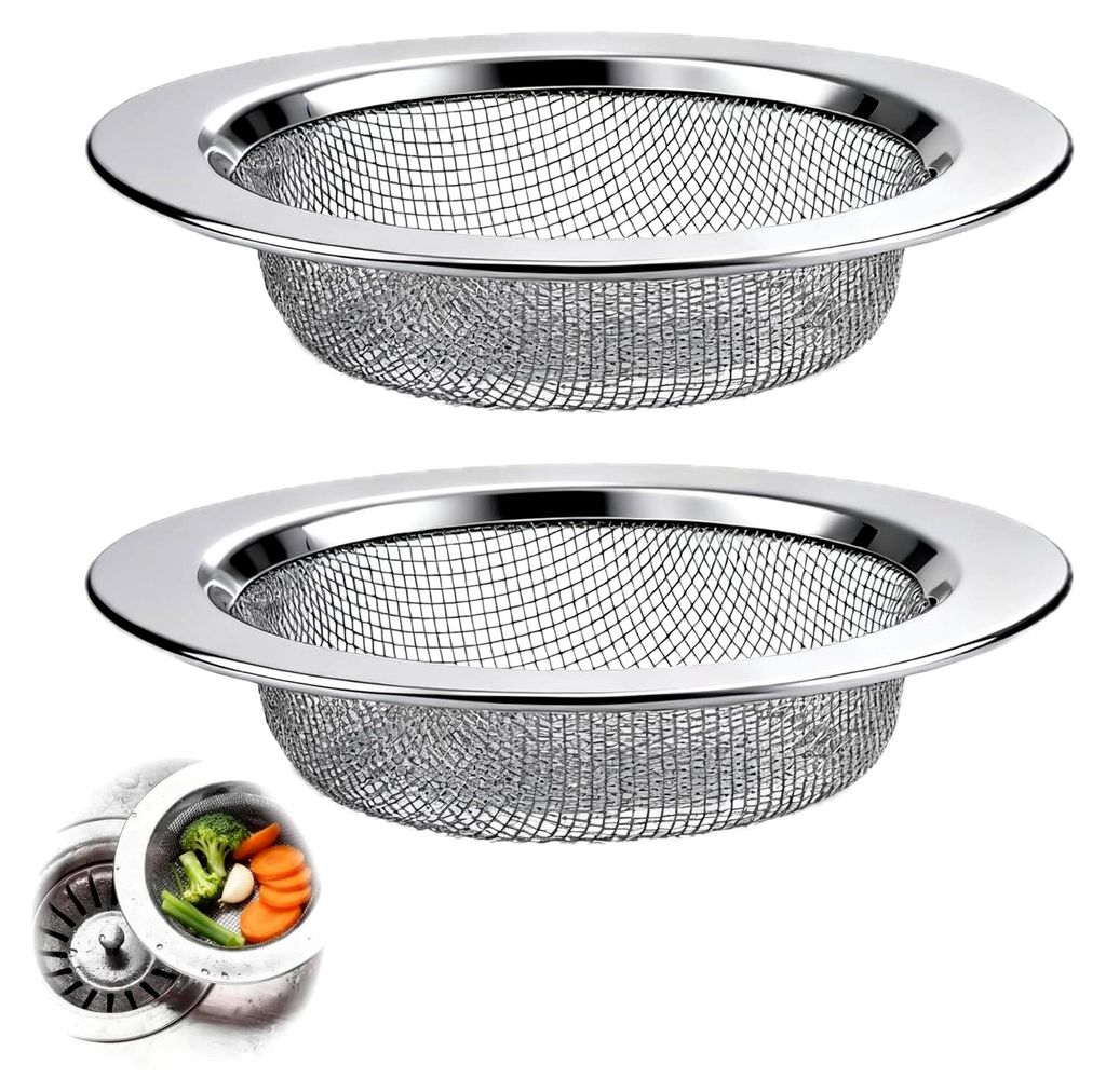 Abflusssieb Edelstahl Rostfrei 2er Set, 11,5 cm Großes Sieb für Dusche Waschbecken Spüle, Haarsieb Abflussfilter Küche Bad, Feines Sieb gegen V...