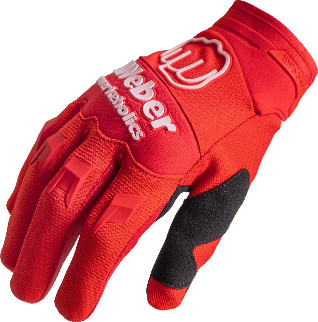 Weber #Werkeholics Motocross Handschuhe rot / weiß M Motocross Motorradhandschuhe mit Fingerknöchelschutz gepolstert