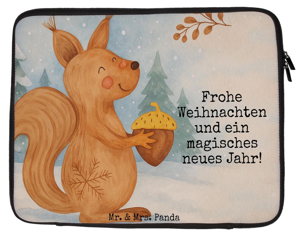 Mr. & Mrs. Panda Hülle Laptop Eichhörnchen Weihnachten Design 20 x 28 cm - Weiß - Geschenk, Sleeve, Case, Guten Rutsch, Weihnachtsgruß, Tasche,...