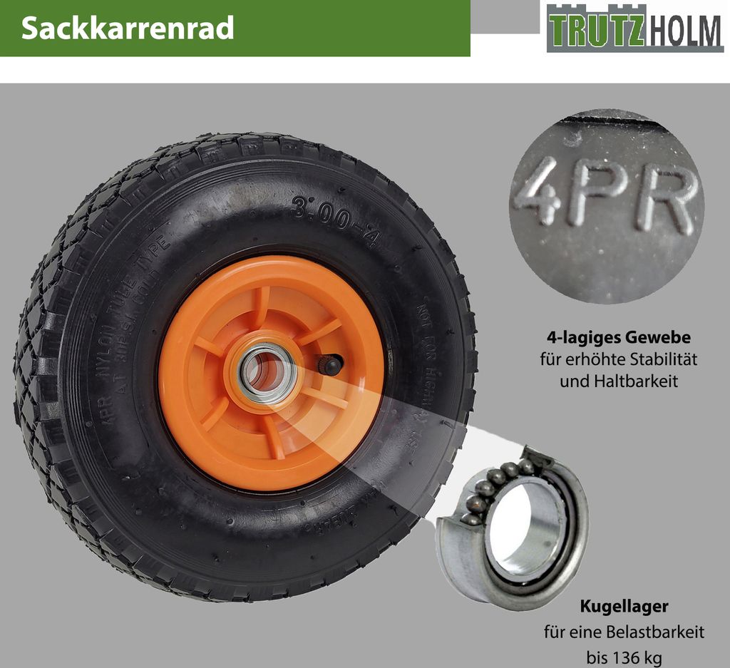 Sackkarrenrad Luftrad 260x85 mm 3.00-4 60 mm Nabenlänge Produktbild 2
