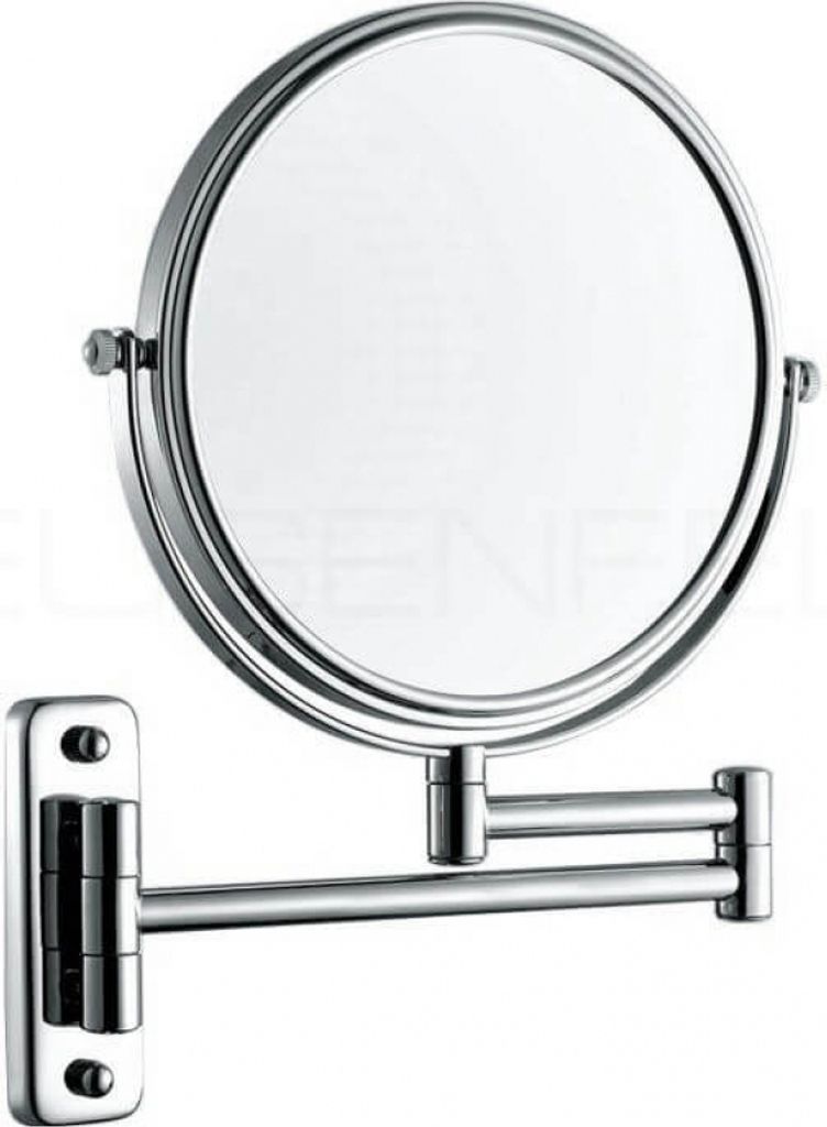 DEUSENFELD K5C - Doppel Wand Kosmetikspiegel, 5x Vergrößerung + Normalspiegel, Ø20cm, 360° vertikal und horizontal schwenkbar, MS verchromt